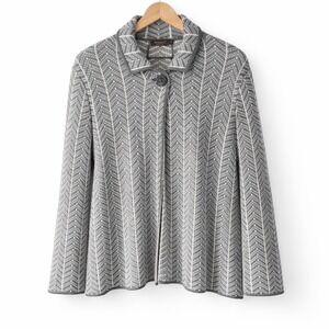 Bianca G Gray Herringbone Knit Jacket XL Wool Blend Made in Italy